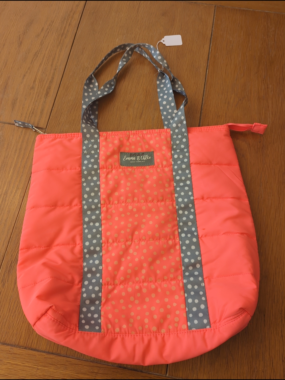 Emma & Chloe Pink Bag 2 Strap Handles Polka Dot Zipper Tote Bag - Picture 3 of 9